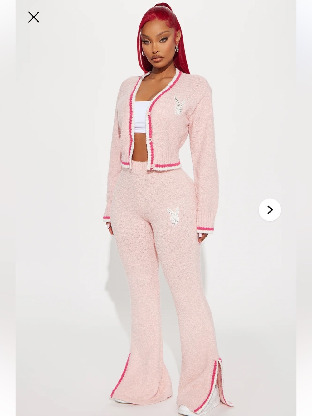 Playboy Cozy Pink Chenille Knit Cardigan & Pants Loungewear Set XS New